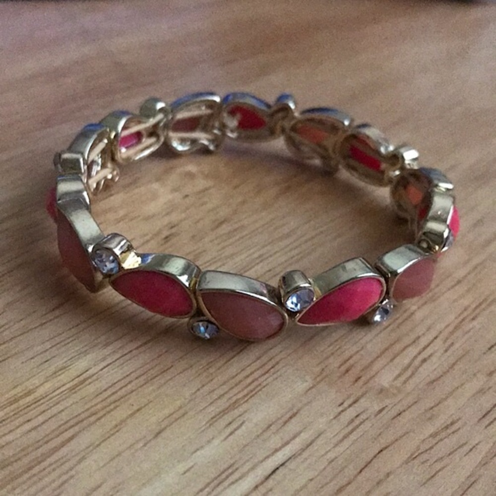 Gold, Pink, & Rhinestone Elastic Bracelet